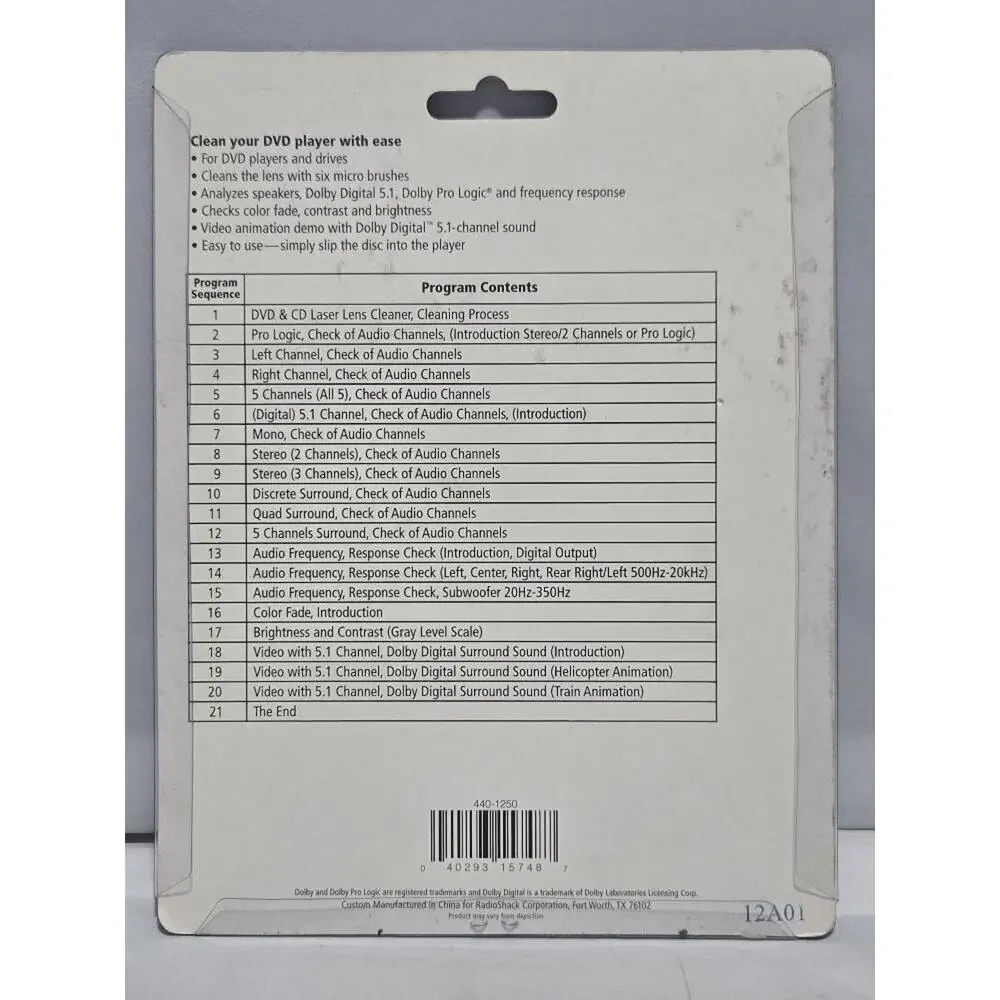 RadioShack DVD Lens Cleaner System Diagnostic Disc Player Cleaning Kit New